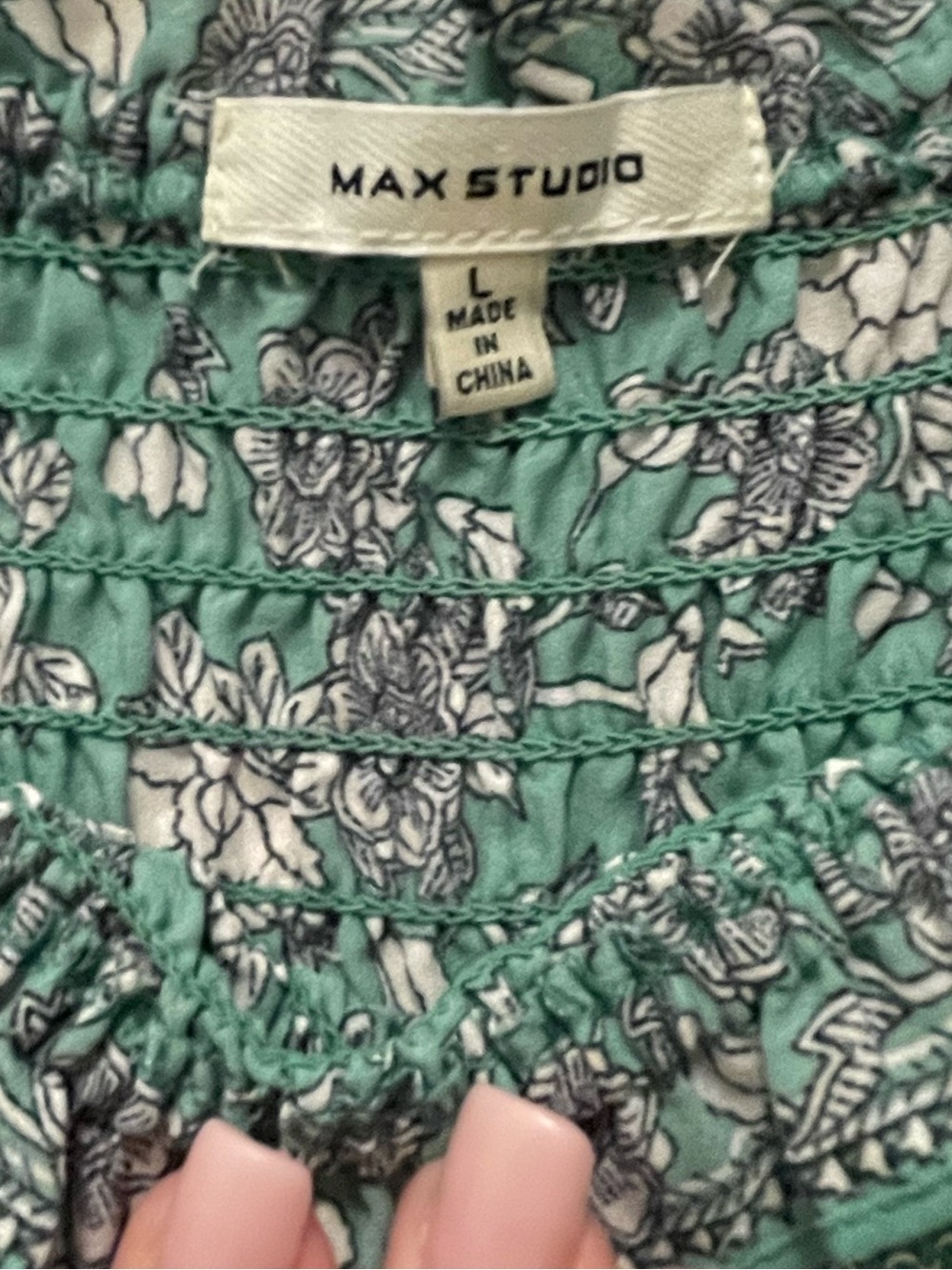 Max Studio Green Floral Smocked Maxi Summer Dress - Picture 4 of 7